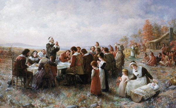 The First Thanksgiving by Jennie Augusta Brownscombe   (Photo by Barney Burstein/Corbis/VCG via Getty Images)